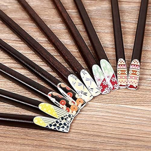Iktu 5 Pairs Reusable Chopsticks Set - Natural Bamboo Japanese Chopsticks, Lightweight Easy to Use Chop Sticks with Case for Sushi, Noodles and Other Asian Food (Nails Design) - Image 1