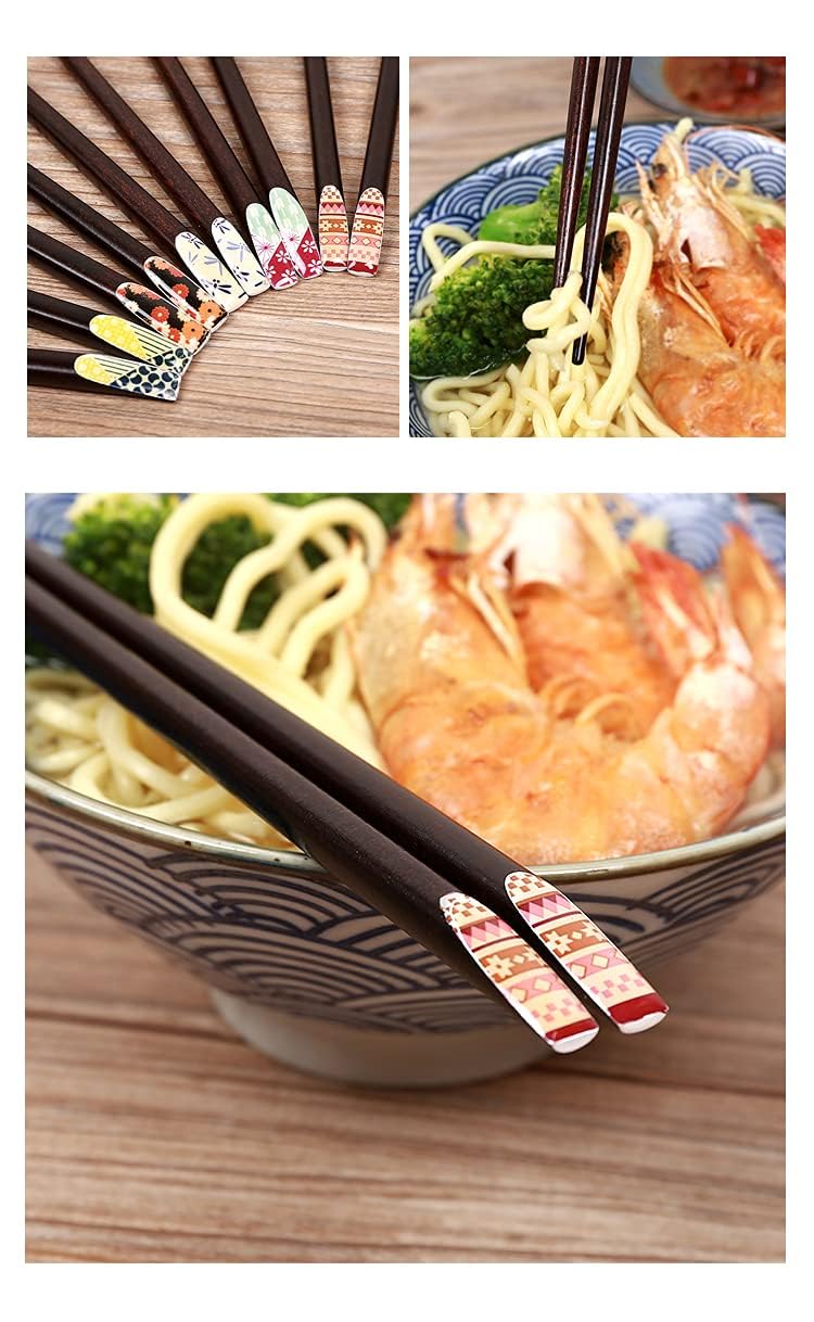 Iktu 5 Pairs Reusable Chopsticks Set - Natural Bamboo Japanese Chopsticks, Lightweight Easy to Use Chop Sticks with Case for Sushi, Noodles and Other Asian Food (Nails Design) - Image 3