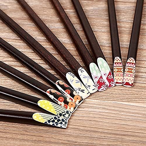 Iktu 5 Pairs Reusable Chopsticks Set - Natural Bamboo Japanese Chopsticks, Lightweight Easy to Use Chop Sticks with Case for Sushi, Noodles and Other Asian Food (Nails Design) - Image 2
