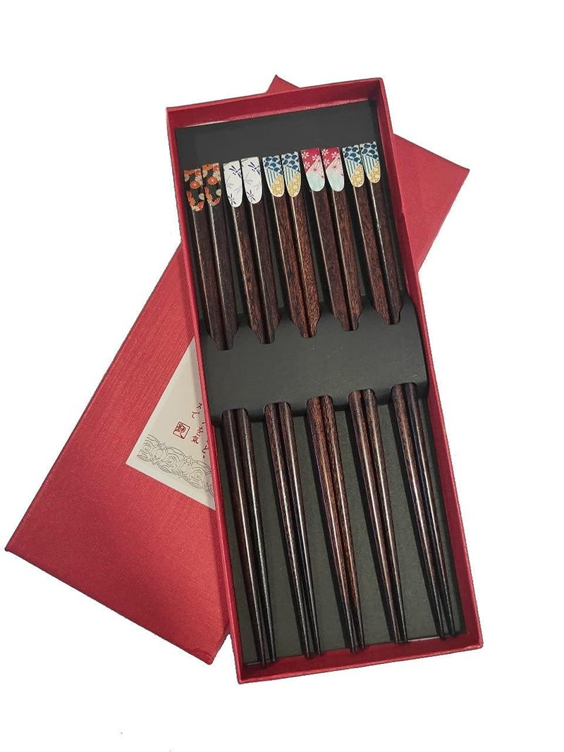 Iktu 5 Pairs Reusable Chopsticks Set - Natural Bamboo Japanese Chopsticks, Lightweight Easy to Use Chop Sticks with Case for Sushi, Noodles and Other Asian Food (Nails Design) - Image 5