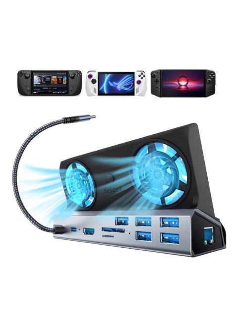 Steam Deck/Rog Ally/Switch/Legion Go Docking, Steam Deck OLED Docking Station Dual Fan,10-in-1 Stream Deck Dock, HDMI 2.0 4k@60hz, 1000Mbps Ethernet, 100W PD Charging Port, 5*USB, SD&TF