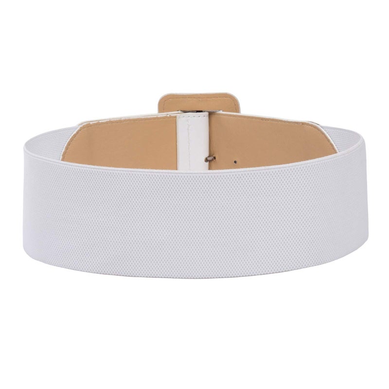 GRACE KARIN GRACE KARIN Ladies High Stretchy Waist Wide Patent Fashion Plain Leather Belt White M - Image 2