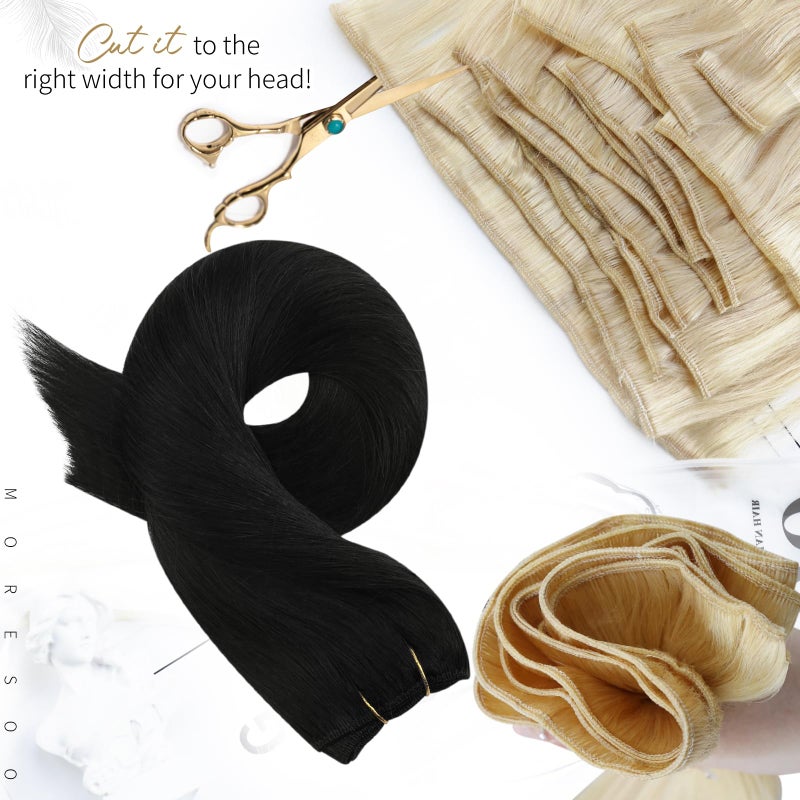 Moresoo Sew in Hair Extensions Black Silky Straight Remy Weft Hair Extensions Sew in Human Hair Jet Black Double Weft #1 100g 18 Inch - Image 4