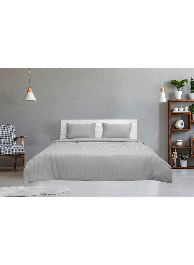 Hotel Linen Klub Hotel Linen Klub Double Comforter Set - 6 Pieces, Luxurious 100% Cotton with 250 Thread Count Sateen, Stylish Classic Stripe Pattern, Soft Microfiber Filling, Size: 220 x 240 cm, Silver