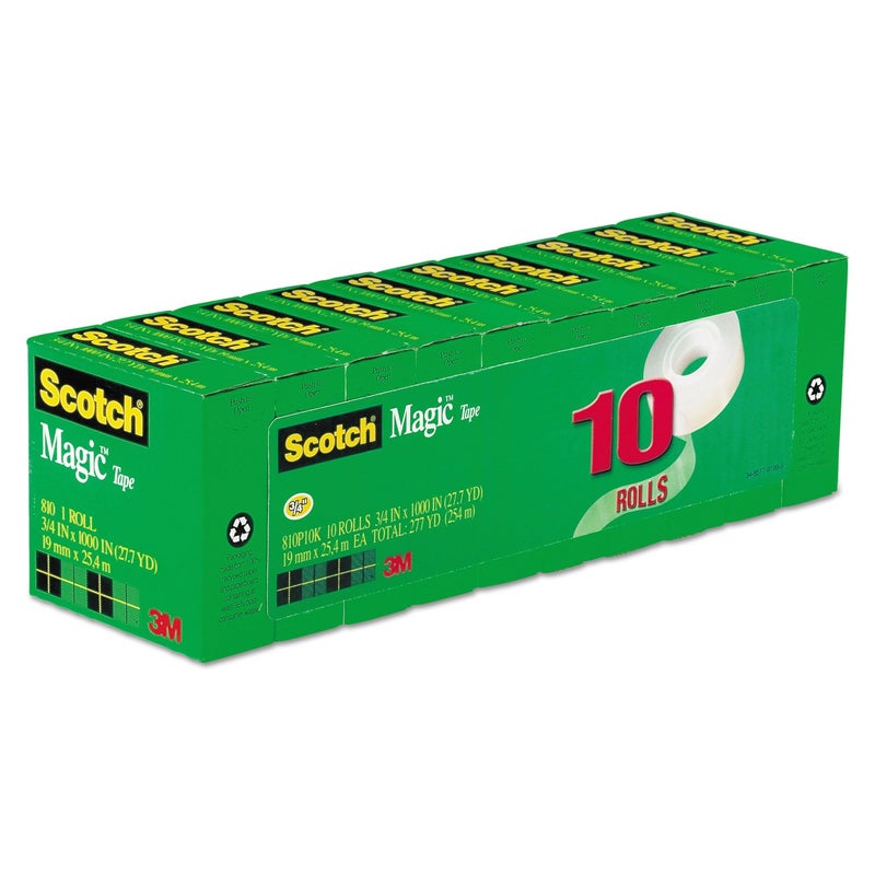 Scotch Magic Tape 810P10K, 3/4" x 1000", 1" Core, Invisible Matte Finish, 10-Pack Refill Rolls for Permanent Paper Mending - Image 1