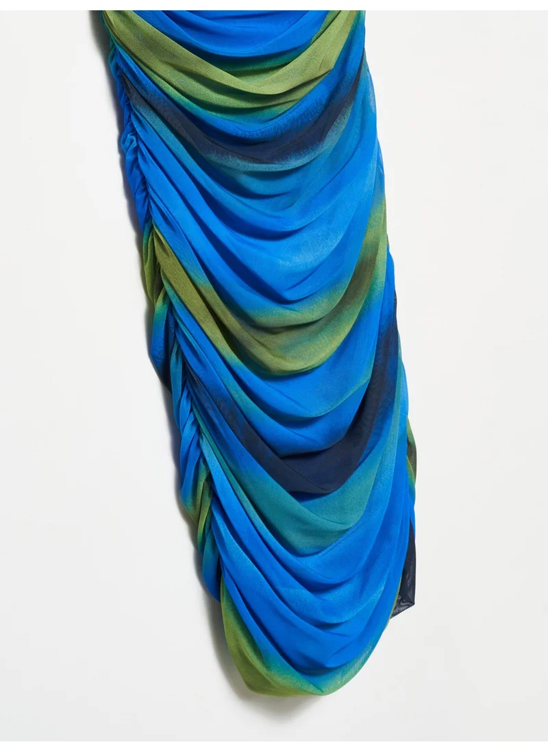 Dilvin Ruched Blue Mini Dress