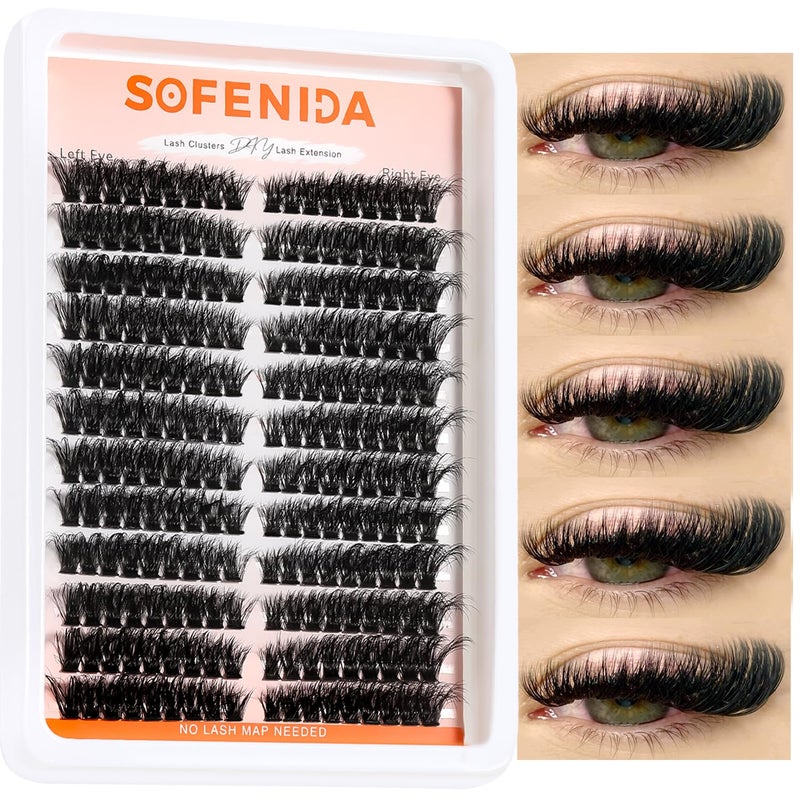 SOFENIDA Lash Clusters 80D Cluster Eyelash Extensions 8-16mm Cat Eye Wispy Eyelash Clusters 12 Pairs D Curvature Eyelash Clusters Left & Right Diy Lash Extension at Home - Image 1