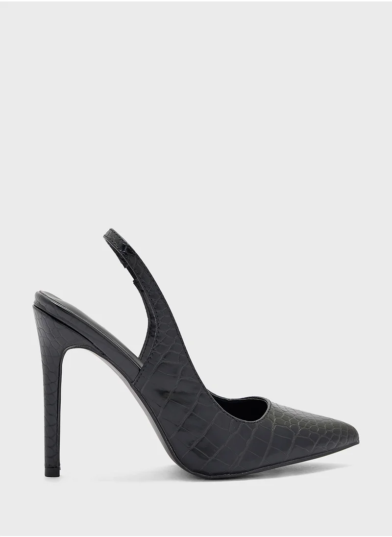 ELLA Sling Back Court Shoe In Mock Croc