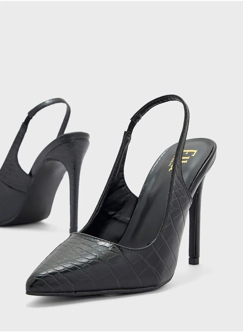 ELLA Sling Back Court Shoe In Mock Croc