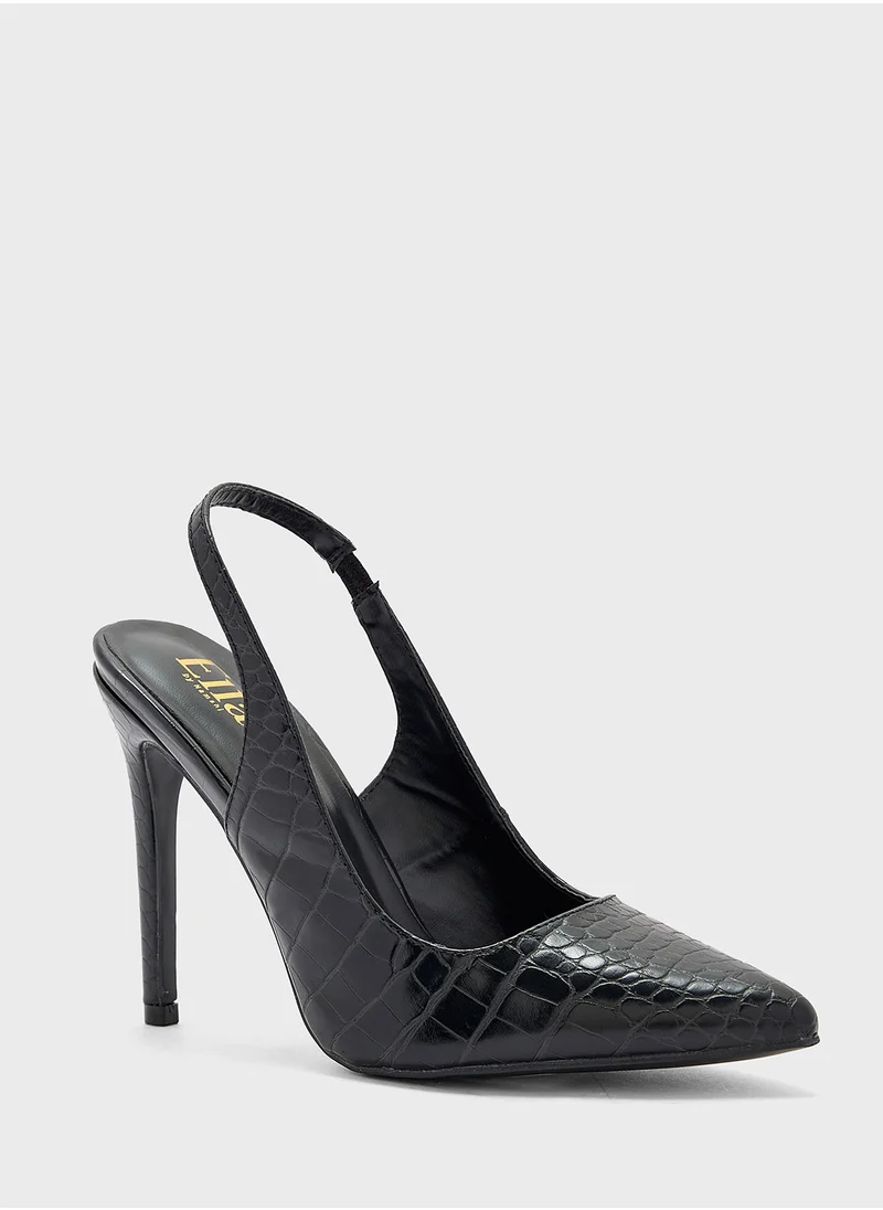 ELLA Sling Back Court Shoe In Mock Croc