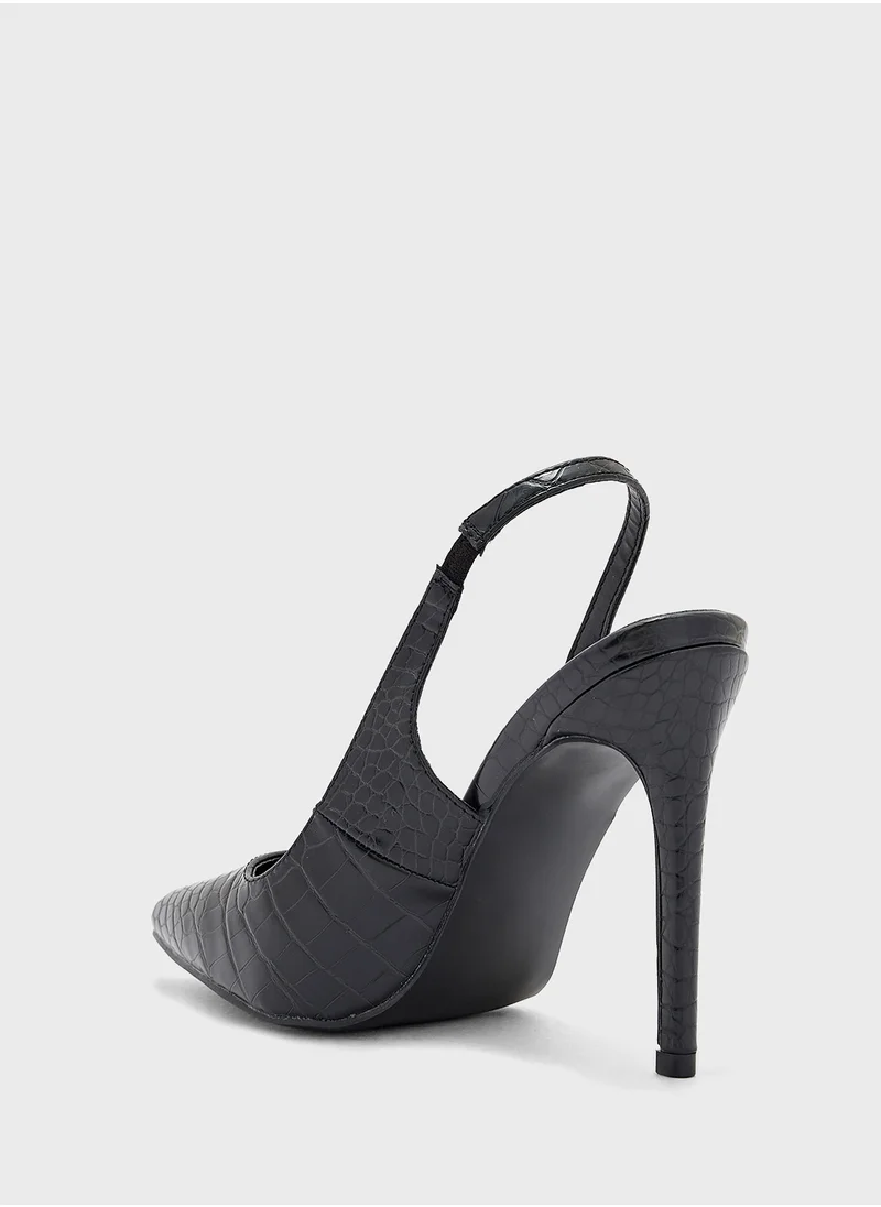 ELLA Sling Back Court Shoe In Mock Croc