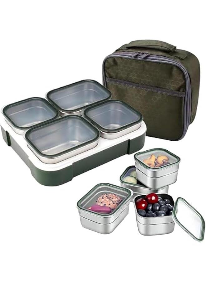 HOOKOR Stainless Steel Lunch Box for Adults Kids with Insulated Bag, Set of 3 Large Leakproof Meal Prep Food Containers for Men or Women, Lunch-boxes for Work or School (Dark Green)  - Image 1