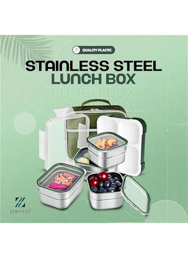 HOOKOR Stainless Steel Lunch Box for Adults Kids with Insulated Bag, Set of 3 Large Leakproof Meal Prep Food Containers for Men or Women, Lunch-boxes for Work or School (Dark Green)  - Image 2