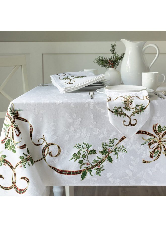Benson Mills Benson Mills Merry Ribbons Engineered Printed Jacquard Fabric Christmas Table Cloth, for Christmas, Winter, and Holiday Tablecloth (60" x 120" Rectangular, Merry Ribbons)  - Image 1