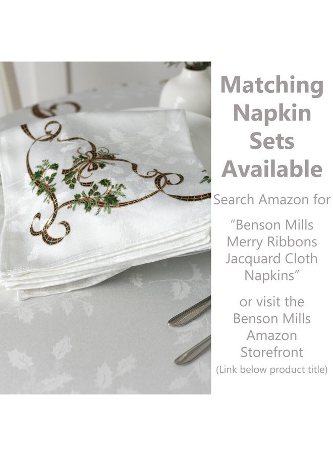 Benson Mills Benson Mills Merry Ribbons Engineered Printed Jacquard Fabric Christmas Table Cloth, for Christmas, Winter, and Holiday Tablecloth (60" x 120" Rectangular, Merry Ribbons)  - Image 2