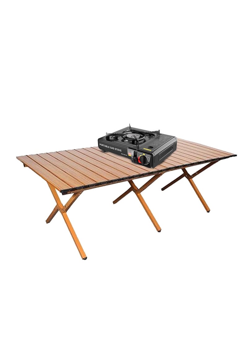 Toby's Tobyâ€™S Portable Butane Gas Camping Stove With Auto Ignition 10000Btus + Tobyâ€™S Foldable Wooden Camping Table With 6-Leg Support - Image 1