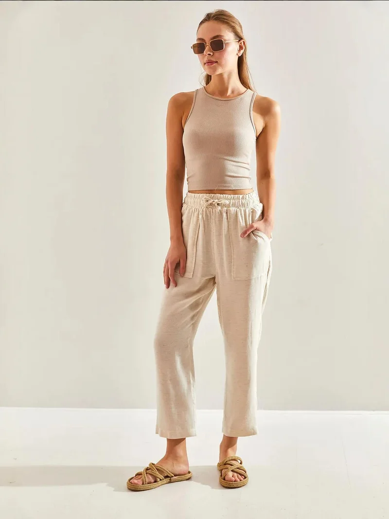 بيانكو لوتشي بنطلون قطن بوبلين بقصة مريحة مع جيب