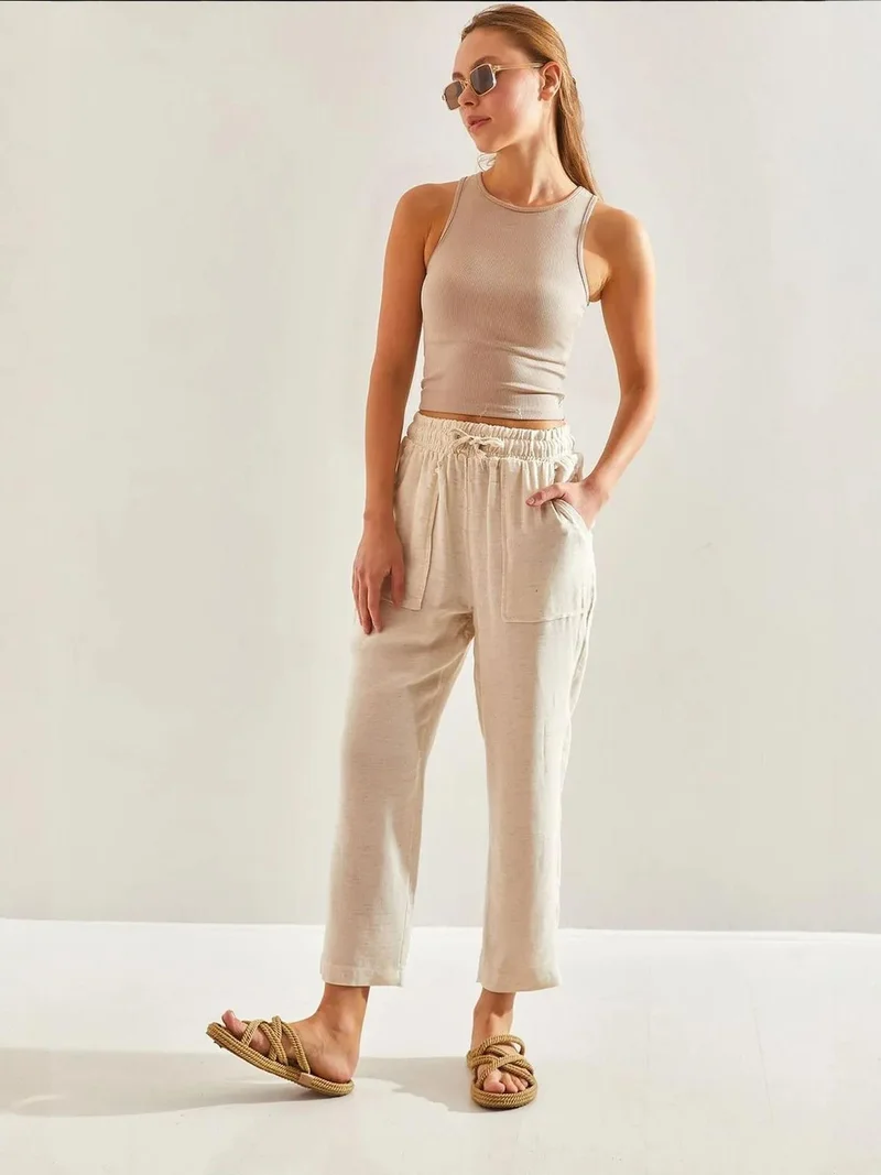 بيانكو لوتشي بنطلون قطن بوبلين بقصة مريحة مع جيب