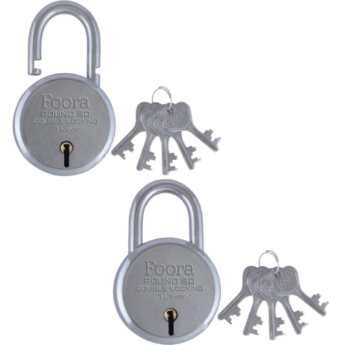 Foora Round 50mm Lock with 5 Keys, Double Locking, 7 Lever Small Padlock – Ideal for Home, Gate, and Door Security Pack of 2 - Image 1