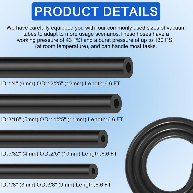 YIENFBEV Vacuum Hose Automotive Kit, 6.6FT Silicone Vacuum Lines with 80 Connectors - Image 2