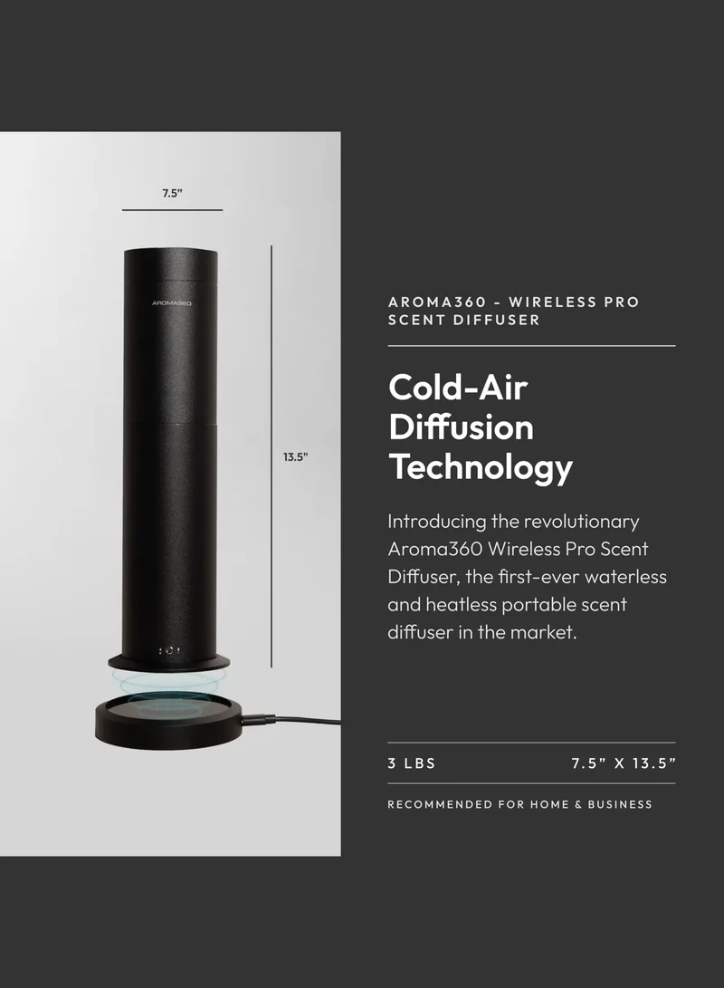 Aroma360  Wireless Pro Essential Oil Diffuser - Portable & Cordless - 600 sq ft Coverage  - Aromatherapy Scent Diffuser  - Air Freshener - Midnight Black  | Best Price UAE