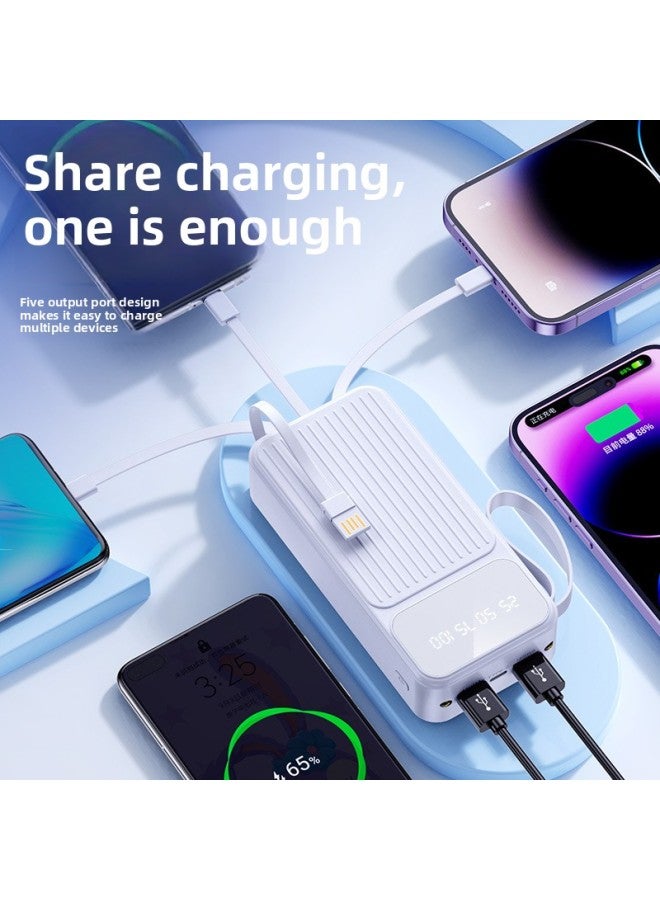 Loquat With Line Mobile Phone Charging Treasure 20000 MA Real Standard 30000 MA Super Large Capacity Mobile Power Shell Material Customization-Color:White 【with 4-wire Lighting Lanyard】】-Power Supply Capac - Image 4