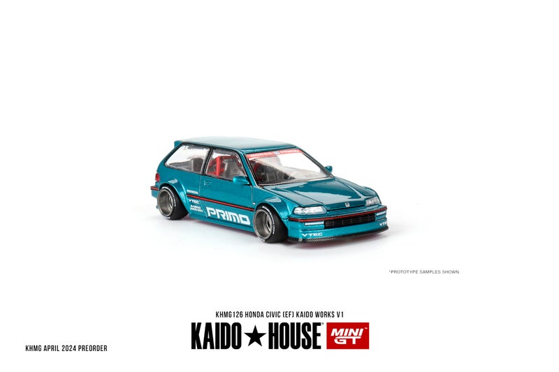 Mini GT Models True Scale Miniatures Model Car Compatible with Honda Civic (EF) Kaido Works V1 Tahitian Green Limited Edition 1/64 Diecast Model Car Kaido House KHMG126 - Image 3