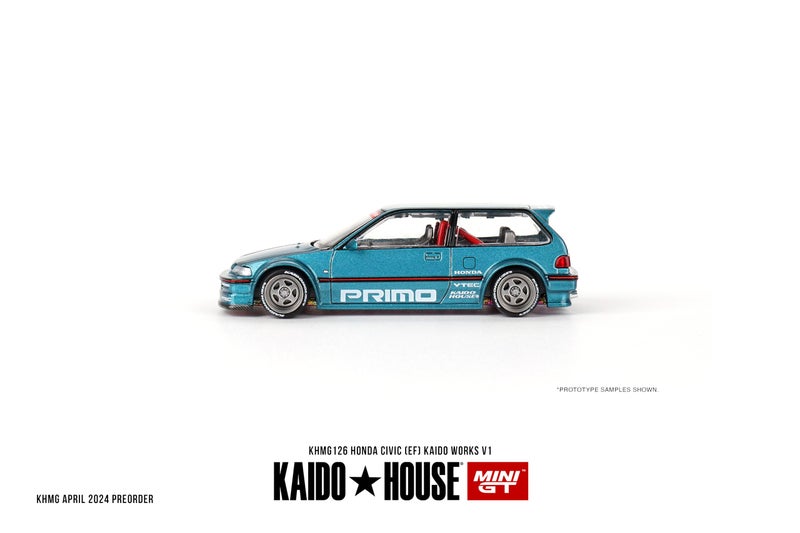 Mini GT Models True Scale Miniatures Model Car Compatible with Honda Civic (EF) Kaido Works V1 Tahitian Green Limited Edition 1/64 Diecast Model Car Kaido House KHMG126 - Image 5