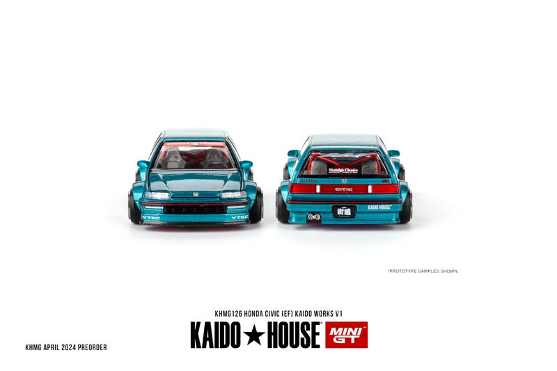 Mini GT Models True Scale Miniatures Model Car Compatible with Honda Civic (EF) Kaido Works V1 Tahitian Green Limited Edition 1/64 Diecast Model Car Kaido House KHMG126 - Image 4