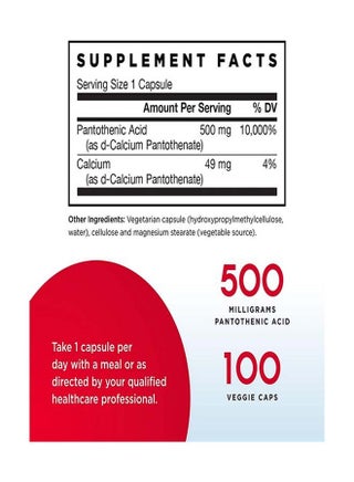 Pantothenic Acid B5 500Mg 100 Capsules - view 2