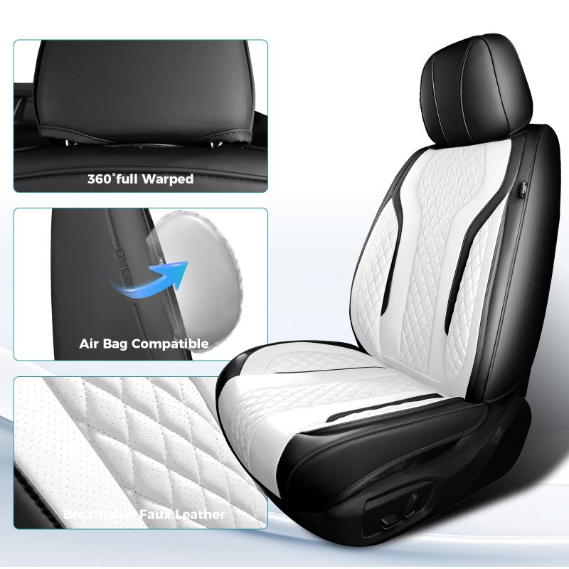 FEINEPRO Leather Car Seat Covers Full Set, Breathable Faux Leather Seat Covers for Cars SUV Sedan Waterproof Blackwhite - Image 2