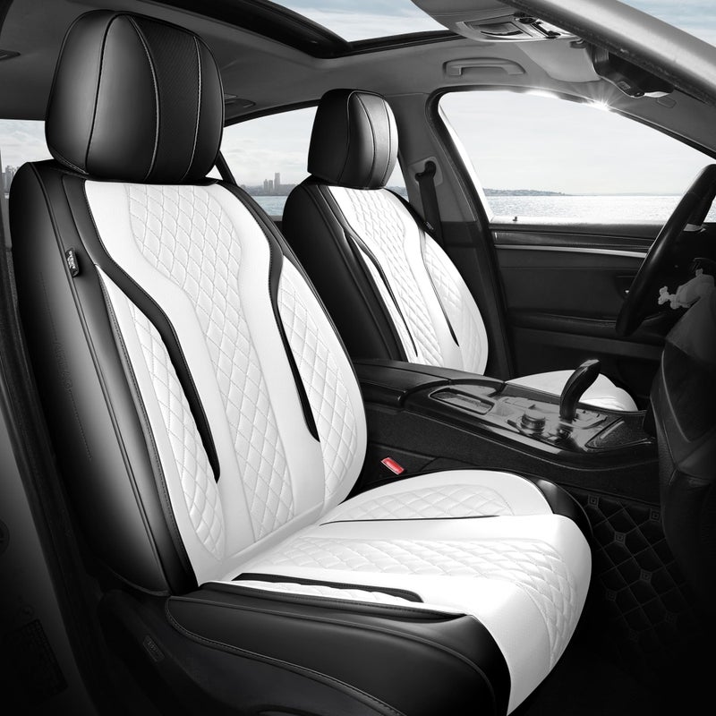 FEINEPRO Leather Car Seat Covers Full Set, Breathable Faux Leather Seat Covers for Cars SUV Sedan Waterproof Blackwhite - Image 1