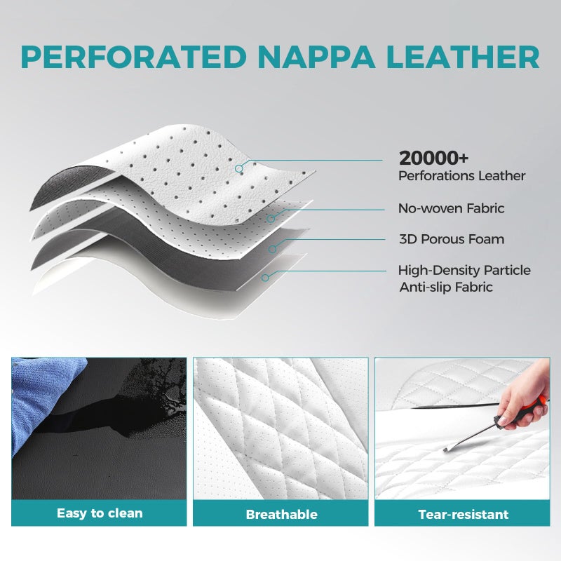 FEINEPRO Leather Car Seat Covers Full Set, Breathable Faux Leather Seat Covers for Cars SUV Sedan Waterproof Blackwhite - Image 4