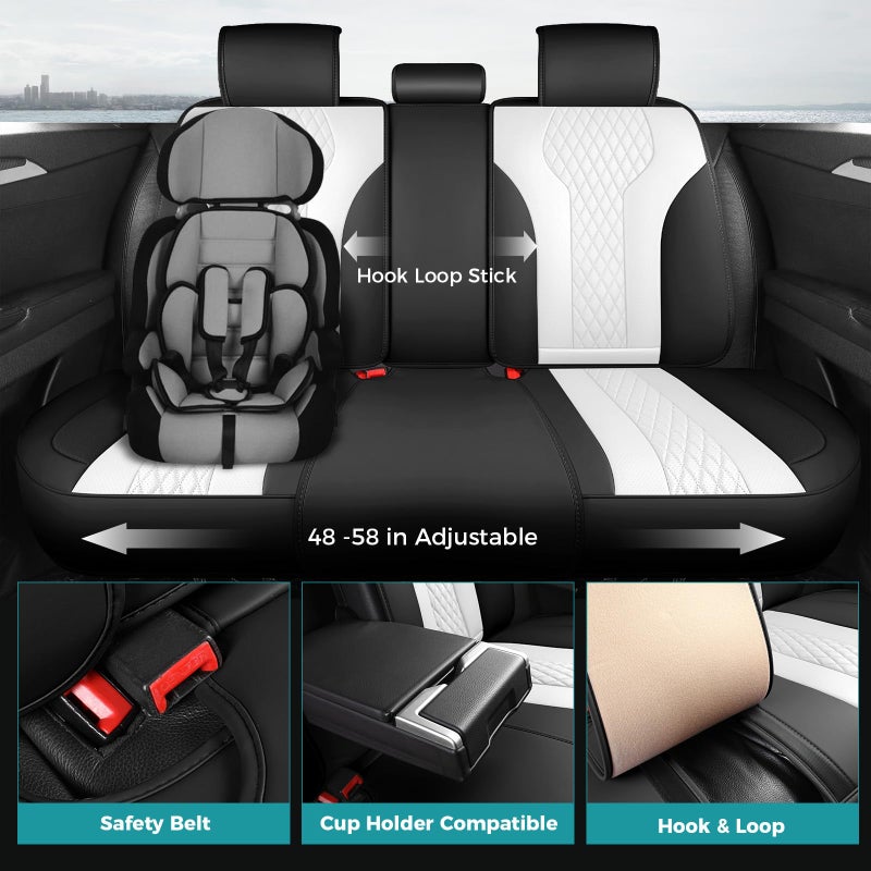 FEINEPRO Leather Car Seat Covers Full Set, Breathable Faux Leather Seat Covers for Cars SUV Sedan Waterproof Blackwhite - Image 3