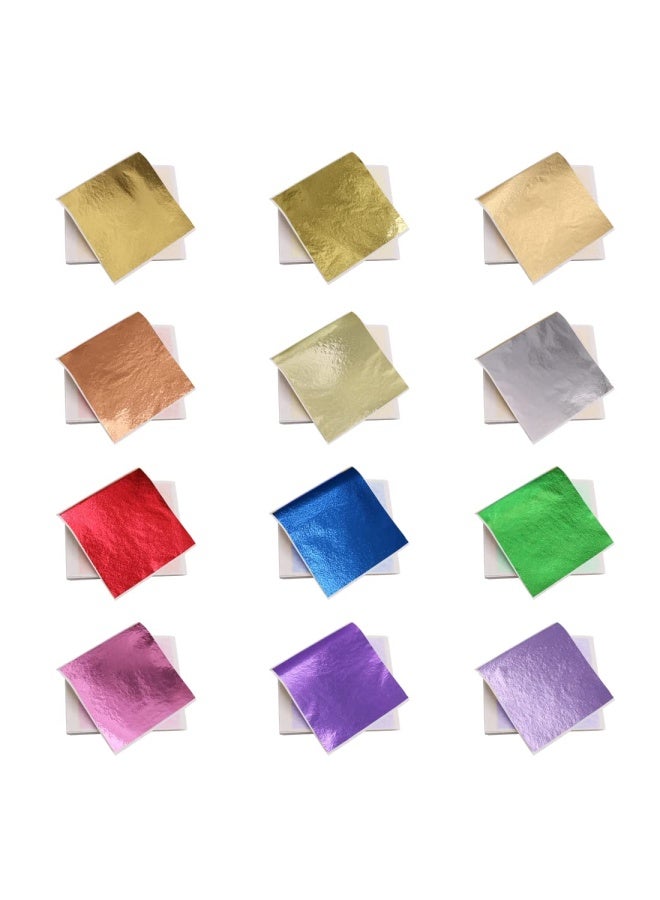 kinno 12 Colors Imitation Gold Foil Sheets Multi-Color Gold Leaf Paper - 600 Pieces For Arts Decoration Handcrafts Gilding Furniture Nails Paintings Slime Wall Line Diy 3.15 By 3.35 Inches - Image 1
