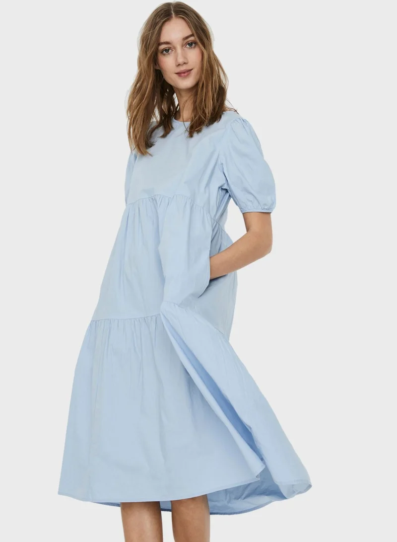 VERO MODA Puff Sleeve Ruffle Hem Dress