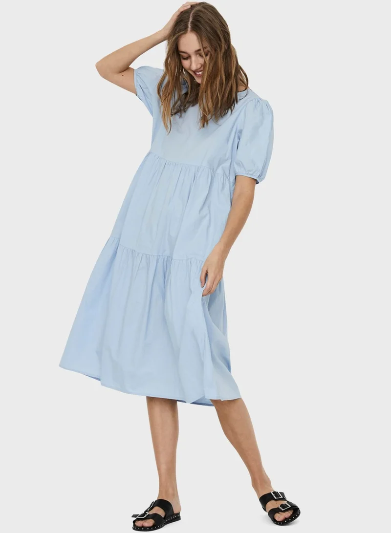 VERO MODA Puff Sleeve Ruffle Hem Dress