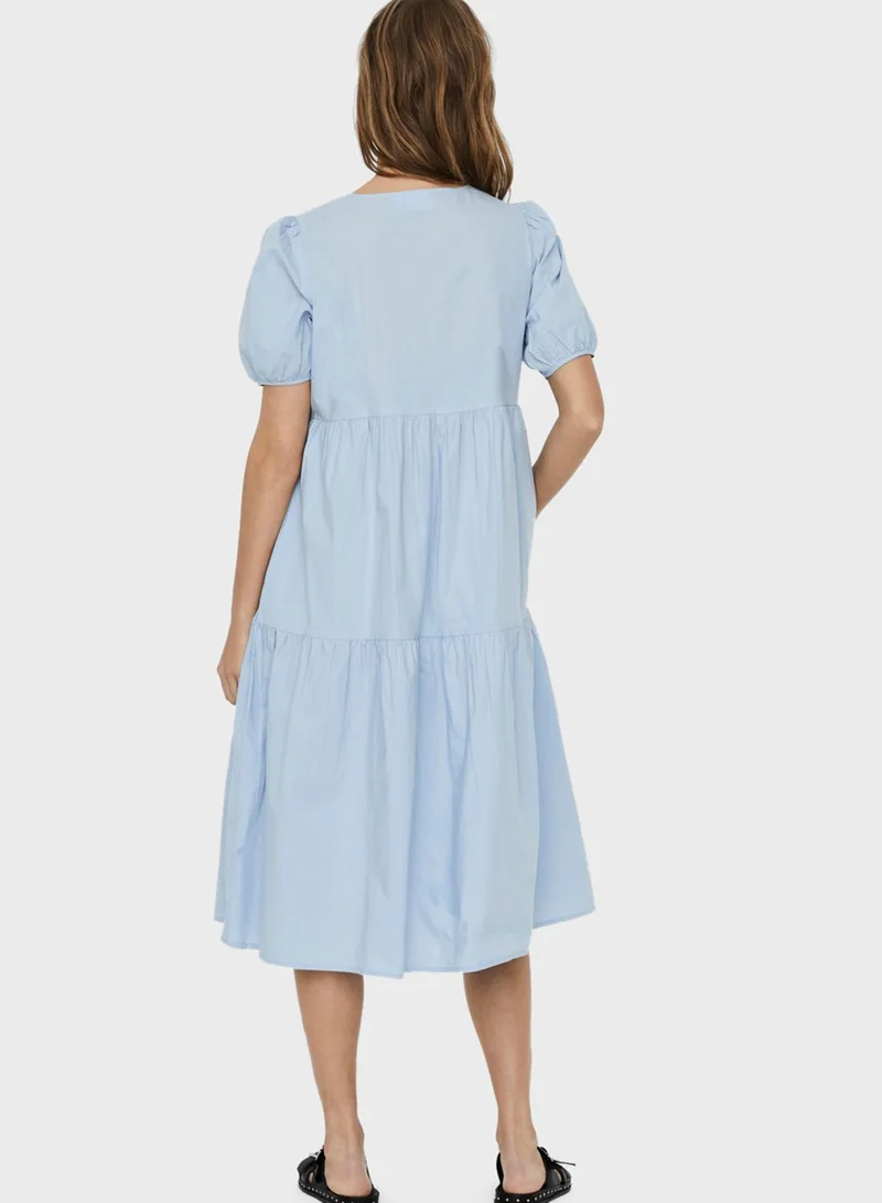 VERO MODA Puff Sleeve Ruffle Hem Dress