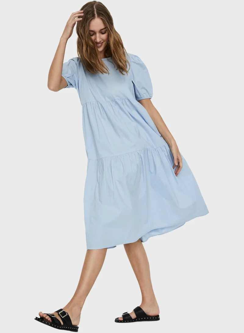 VERO MODA Puff Sleeve Ruffle Hem Dress