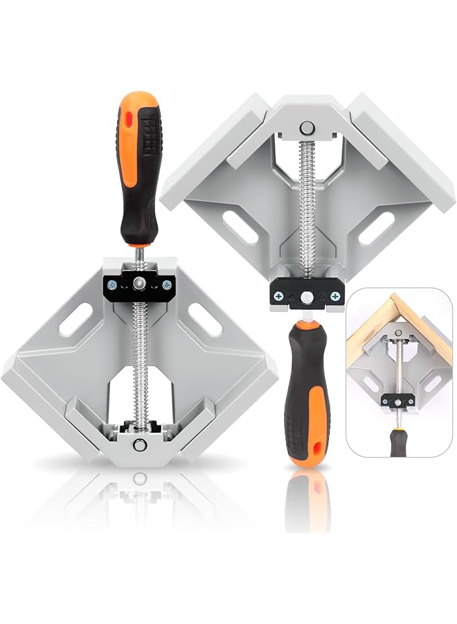 promass 2Pcs Heavy Duty Right Angle Clamps, Aluminum Alloy 90 Degree Corner Clamps Photo Frame Vise Holder with Adjustable Swing Jaw and Single Handle for Woodworking, Metal Welding and Framing