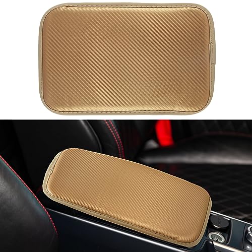 Amiss Car Center Console Pad, Universal Waterproof Car Armrest Seat Box Cover, Car Interior Accessories, Carbon Fiber PU Leather Auto Armrest Cover Protector for Most Vehicle, SUV, Truck, Car (Gold) - Image 1