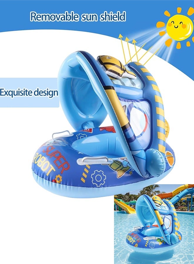 TAPIT Baby pool float,Swimming Pool Float Boat with Sun Protection Canopy Inflatable Pool Float Yacht Ring Awning Inflatable Swimming Training Float Seat for Boys Girls Summer Outdoor (Dark Blue) - Image 1