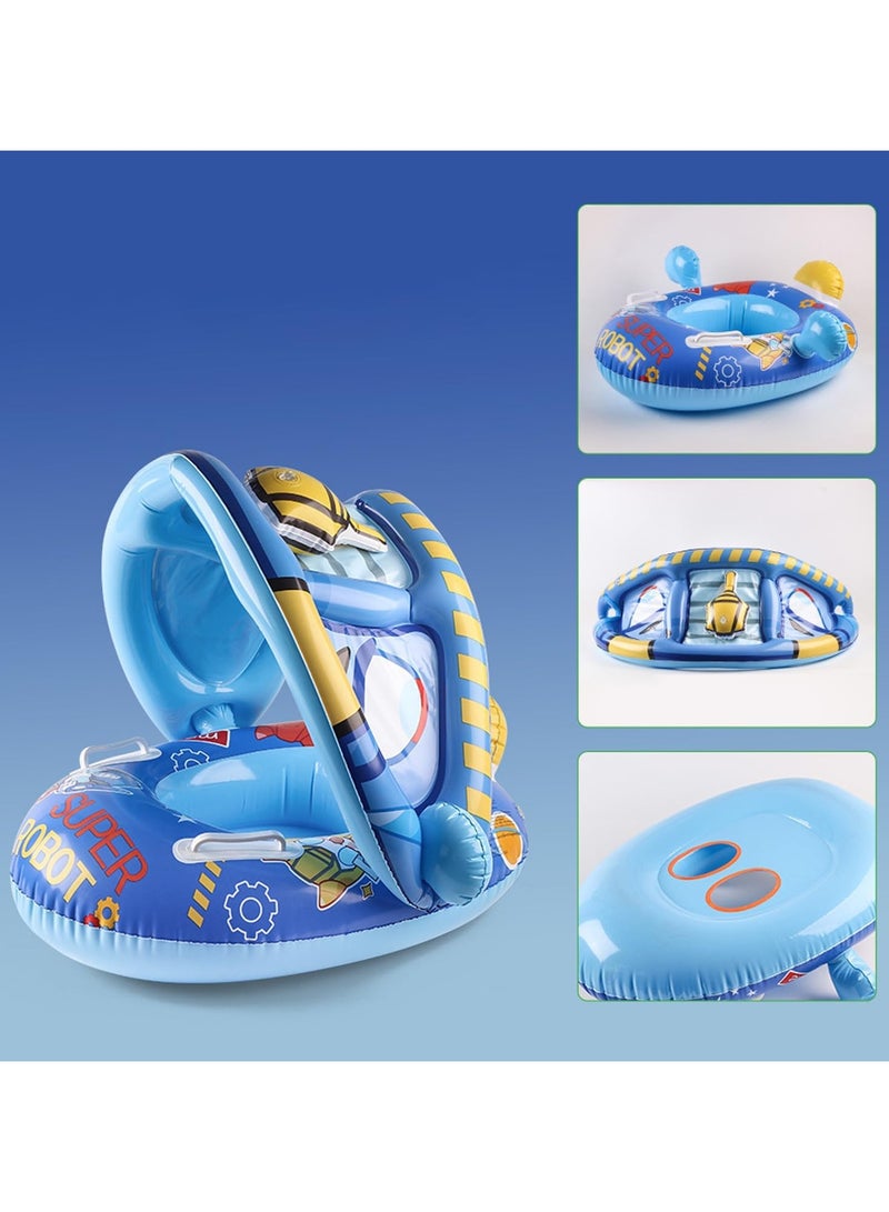 TAPIT Baby pool float,Swimming Pool Float Boat with Sun Protection Canopy Inflatable Pool Float Yacht Ring Awning Inflatable Swimming Training Float Seat for Boys Girls Summer Outdoor (Dark Blue) - Image 2