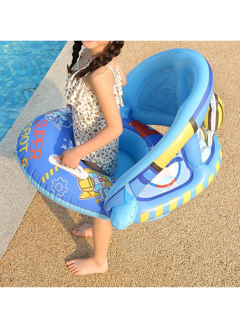 TAPIT Baby pool float,Swimming Pool Float Boat with Sun Protection Canopy Inflatable Pool Float Yacht Ring Awning Inflatable Swimming Training Float Seat for Boys Girls Summer Outdoor (Dark Blue) - Image 3