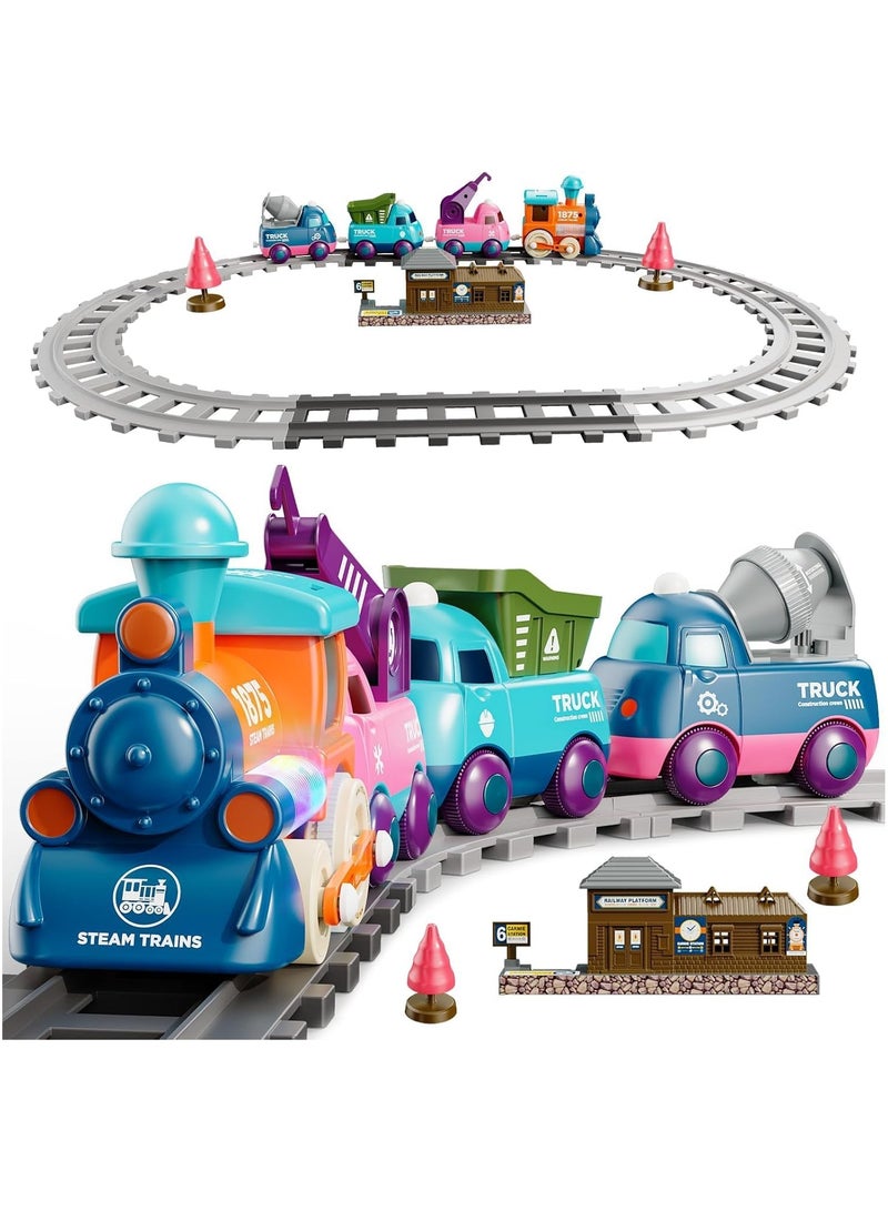 Soofam Train Set for Toddlers, Magnetic Train Toys for Toddlers 3+ Electric Train Set with Train Tracks Accessories Battery Operated, 4pcs Trucks Toy Train for Boys and Girls - Image 1