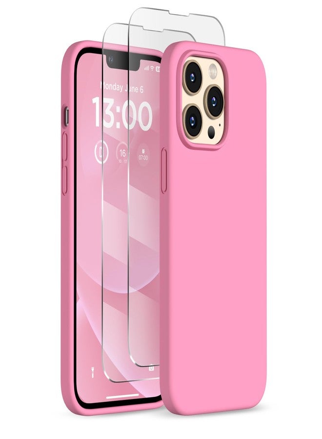 جراب COFFKER مصمم خصيصًا لهاتف iPhone 13 Pro، جراب من السيليكون السائل مع [2 واقي شاشة]، [حماية عسكرية مقاومة للصدمات] جراب هاتف نحيف ورفيع مع بطانة من الألياف الدقيقة، مقاس 6.1 بوصة، لون وردي فاتح - Image 1