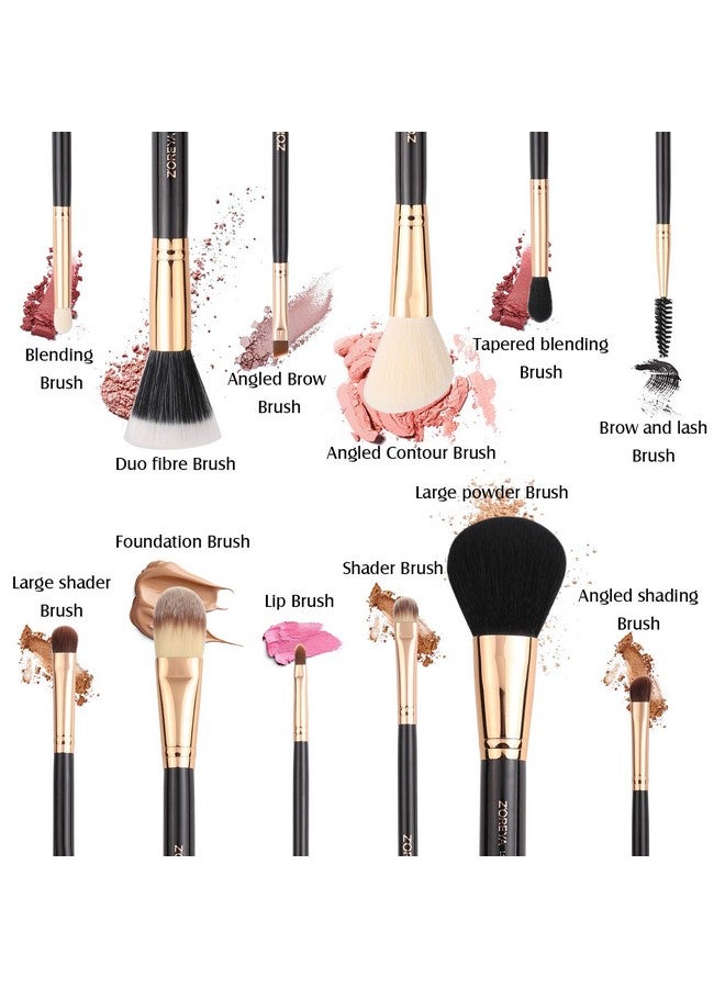 Z'OREYA Premium Travel Makeup Brush Set 12 Pieces Essential Cosmetic Tools Synthetic Hair Foundation Powder Eye Cosmetic Brushes With Black Holder - Image 2