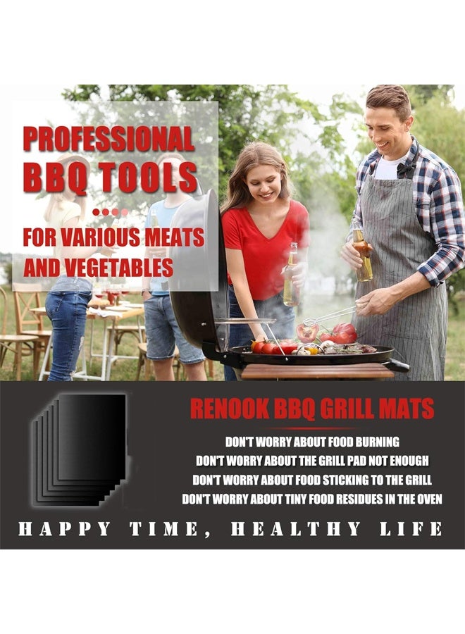 DUNISO 7 Pcs Grill Mat,100% Non-Stick BBQ Grill Mats Baking Mats, PFOA Free, Heavy Duty, Reusable and Easy to Clean, Works on Gas Charcoal and Electric BBQ,15.75 x 13Inch,Black  - Image 4