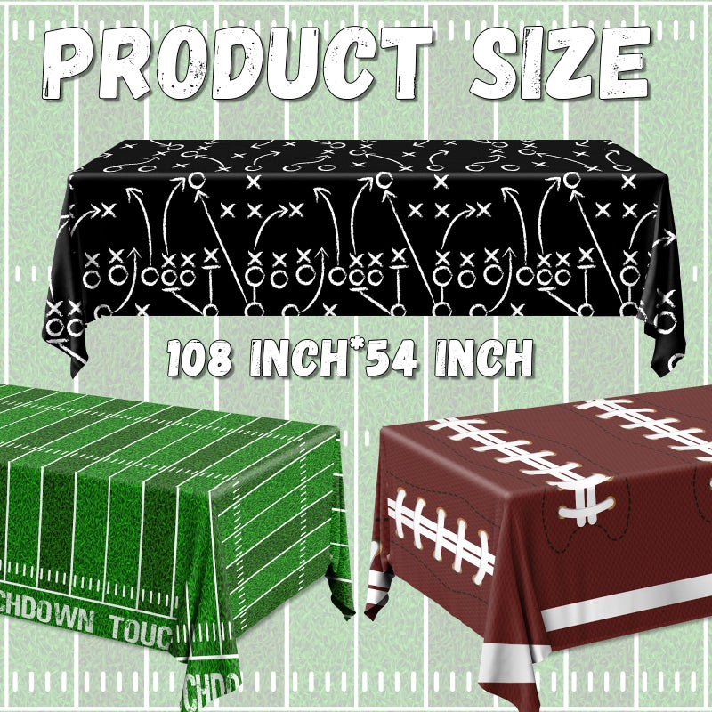 Dydamud Football Party Decorations, Disposable Field Tablecloth Plastic Rectangular Touchdown Table Cover for Sports Birthday Game Day Tailgate Parties, Football Birthday Party Decorations, 3 Pack - Image 2
