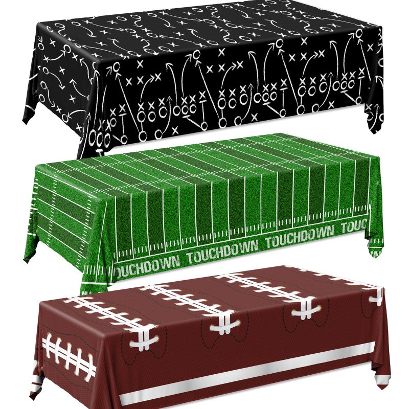 Dydamud Football Party Decorations, Disposable Field Tablecloth Plastic Rectangular Touchdown Table Cover for Sports Birthday Game Day Tailgate Parties, Football Birthday Party Decorations, 3 Pack - Image 1